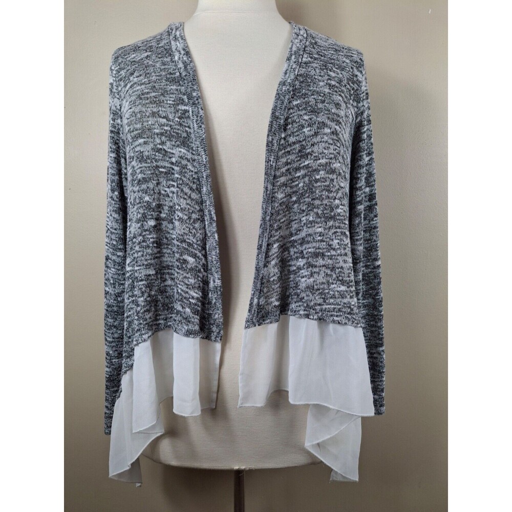 Torrid Knit Duster Open Front Sweater Women's Size 1x Chiffon Trim Black / White